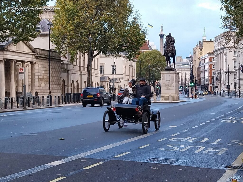 London Brighton Veteran Car Run 2023 - cars on Whitehall and Trafalgar Square, London