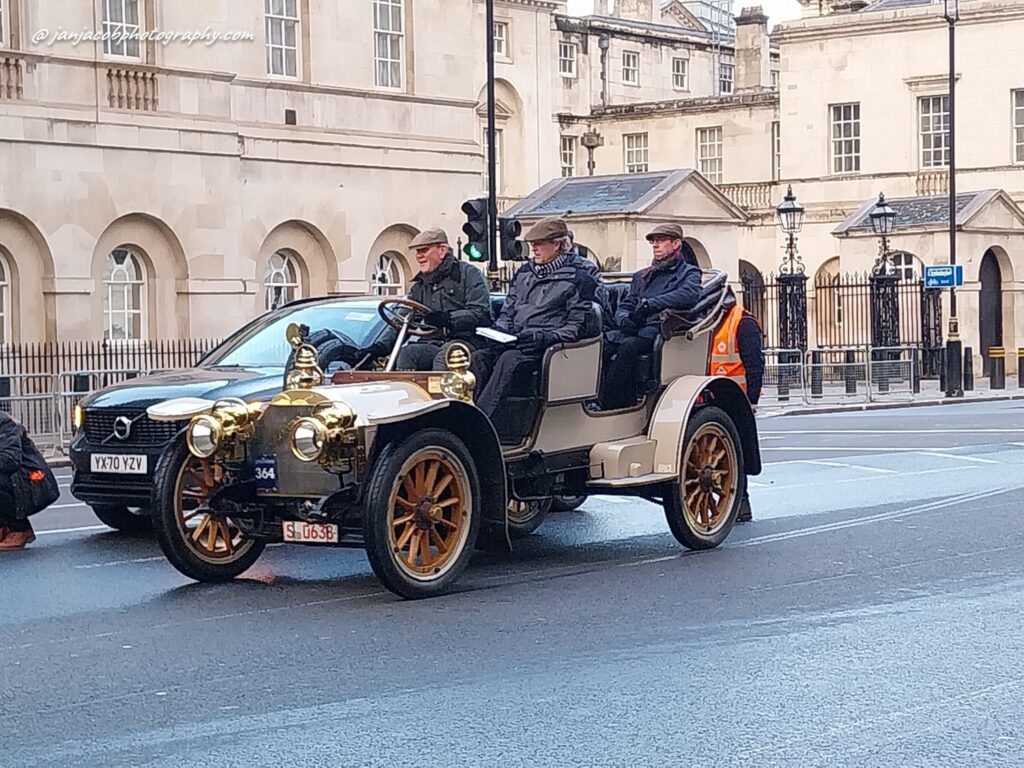London To Brighton Veteran Car Run 2023 Results - cars on Whitehall and Trafalgar Square, London