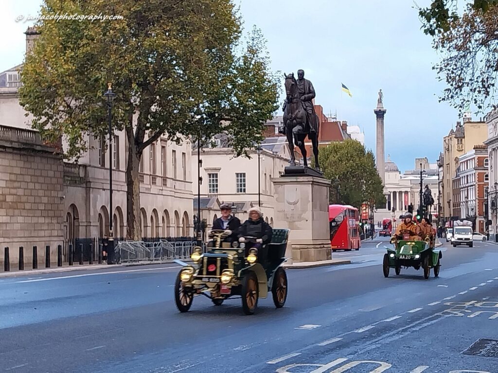 London To Brighton Veteran Car Run 2023 - cars on Whitehall and Trafalgar Square, London