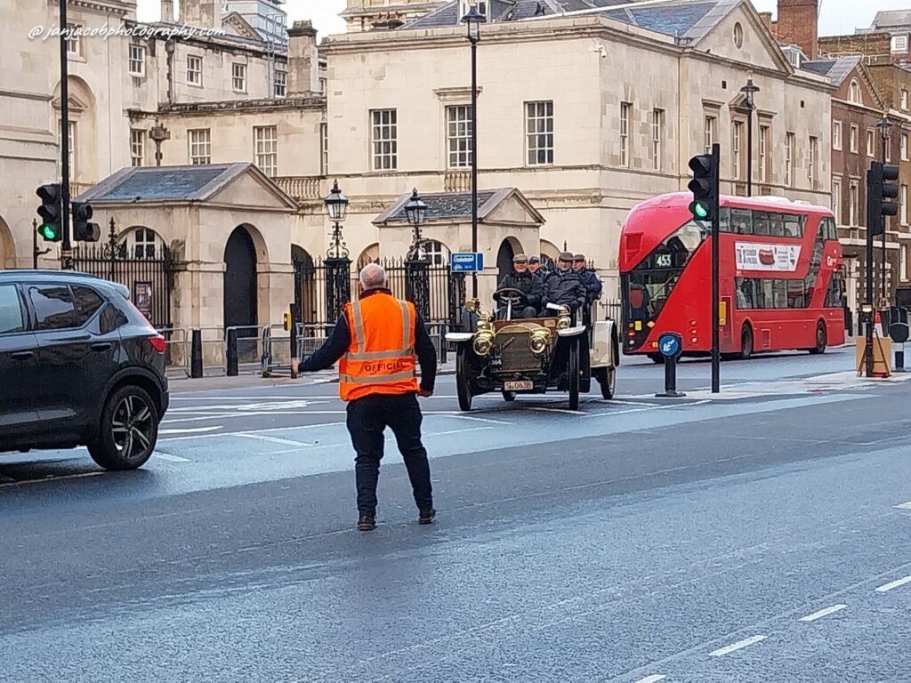 London To Brighton Veteran Car Run Route 2023 - cars on Whitehall and Trafalgar Square, London