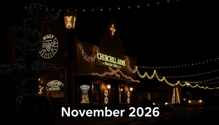 CHURCHILL ARMS CHRISTMAS LIGHTS RETURN NOVEMBER 2026